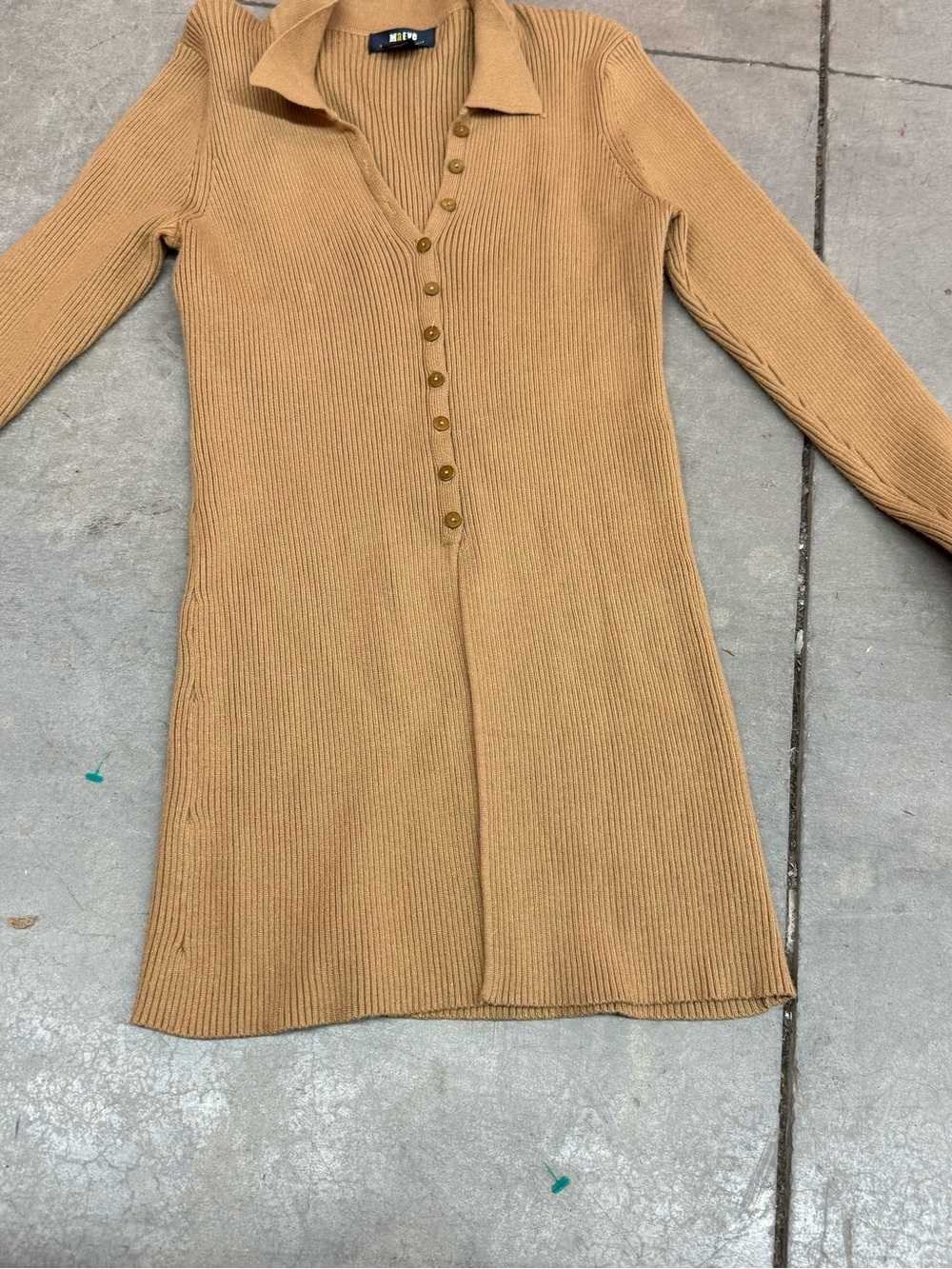 Anthropologie Camel Ribbed Button-Front Long Sleeve - Picture 2 of 6